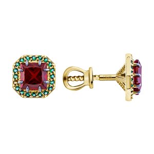 Серьги из жёлтого золота 585 с гранатами, ср. вес 2,15г