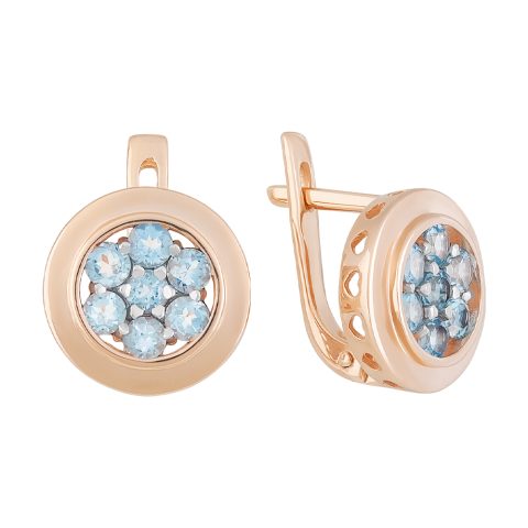 Серьги из красного золота 585 с топазом, ср. вес 4,15г