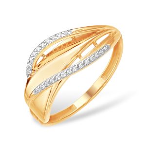 Кольцо из красного золота 585 с фианитами, ср. вес 1,74г