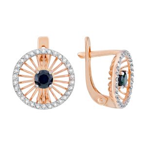 Серьги из красного золота 585 с сапфирами, ср. вес 3,6г