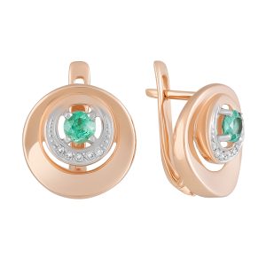 Серьги из красного золота 585 с изумрудами, ср. вес 4,07г