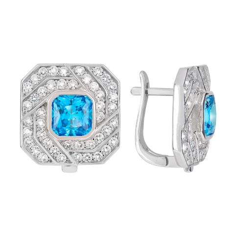 Серьги из серебра 925 с фианитом, ср. вес 6,45г