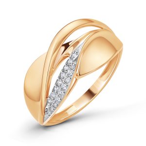 Кольцо из красного золота 585 с фианитами, ср. вес 1,57г