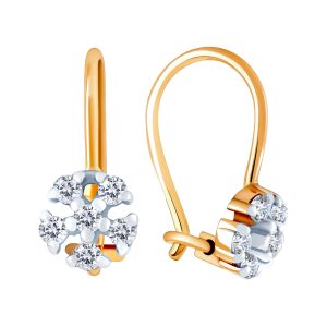 Серьги из красного золота 585 с фианитами, ср. вес 1,05г