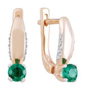 Серьги из красного золота 585 с изумрудами, ср. вес 2,58г