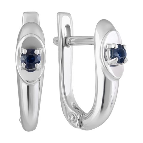 Серьги из белого золота 585 с сапфиром, ср. вес 2,42г
