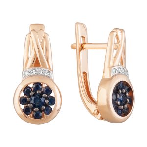 Серьги из красного золота 585 с сапфирами, ср. вес 3,13г