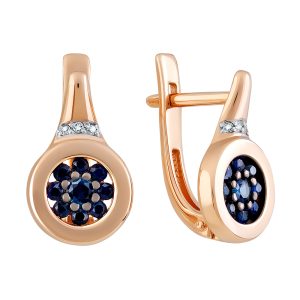 Серьги из красного золота 585 с сапфирами, ср. вес 3,23г