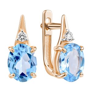 Серьги из красного золота 585 с топазами, ср. вес 2,44г