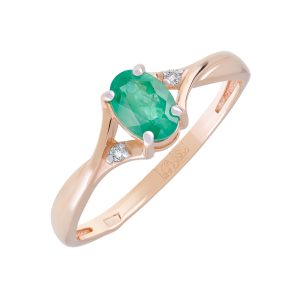 Кольцо из красного золота 585 с изумрудом, ср. вес 1,31г