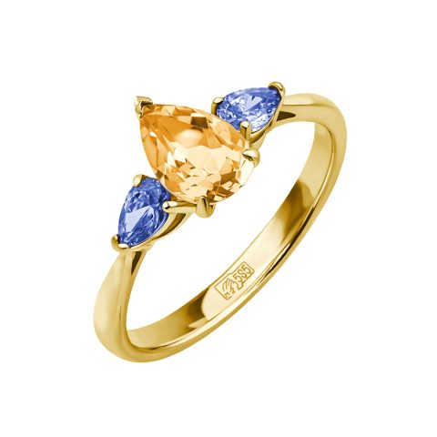 Кольцо из жёлтого золота 585 с цитрином и кристаллами SWAROVSKI