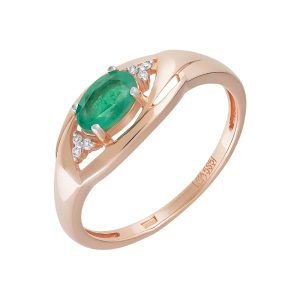 Кольцо из красного золота 585 с изумрудом, ср. вес 1,94г