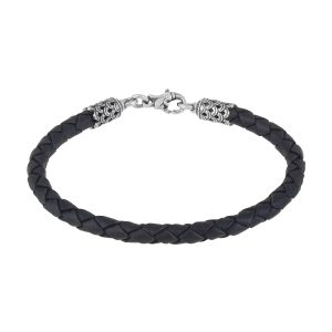 Браслет из серебра 925 плетеный кожаный, ср. вес 3,64г