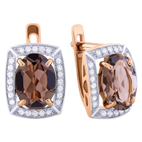 Серьги из красного золота 585 с раухтопазами, ср. вес 3,16г