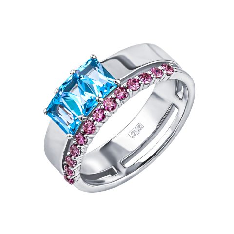 Кольцо из белого золота 585 с топазом и кристаллами SWAROVSKI