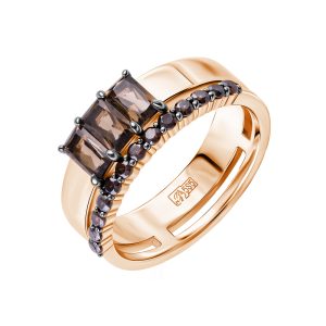 Кольцо из красного золота 585 с раухтопазами, ср. вес 5,54г
