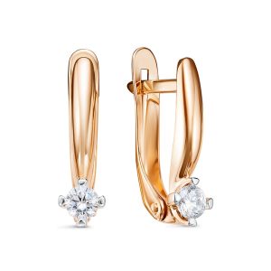 Серьги из красного золота 585 с фианитами, ср. вес 1,9г