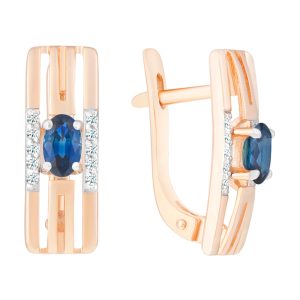 Серьги из красного золота 585 с сапфирами, ср. вес 2,88г