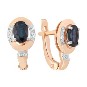 Серьги из красного золота 585 с сапфирами, ср. вес 3,28г