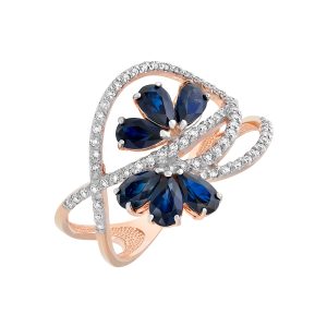 Кольцо из красного золота 585 с сапфирами, ср. вес 3,7г