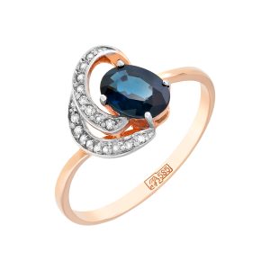 Кольцо из красного золота 585 с сапфиром, ср. вес 1,7г