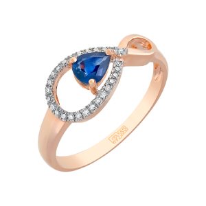 Кольцо из красного золота 585 с сапфиром, ср. вес 1,93г