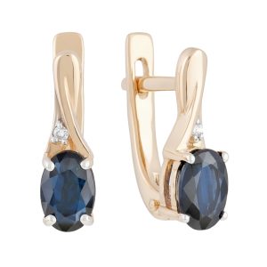 Серьги из красного золота 585 с сапфирами (облагорож.), ср. вес 2,39г