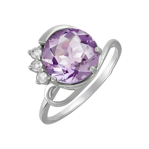 Кольцо из серебра 925 с аметистом и фианитом, ср. вес 2,42г