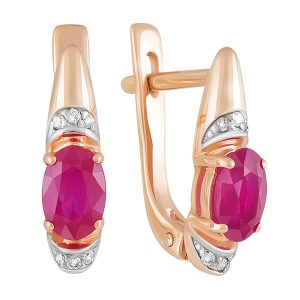 Серьги из красного золота 585 с рубинами, ср. вес 2,42г