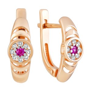 Серьги из красного золота 585 с рубинами, ср. вес 2,95г