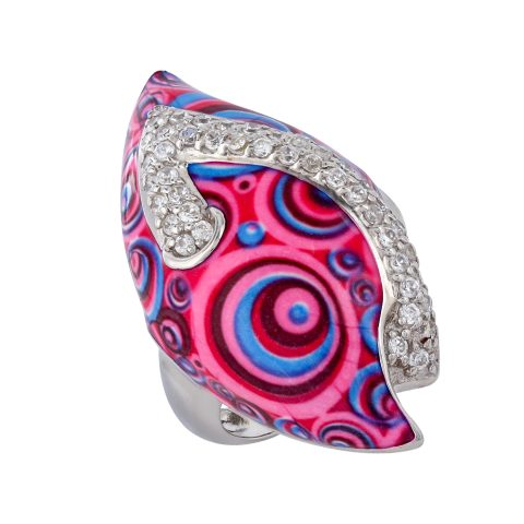 Кольцо из серебра 925 с эмалью и фианитом, ср. вес 16,17г