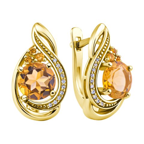 Серьги из жёлтого золота 585 с цитринами, ср. вес 3,22г