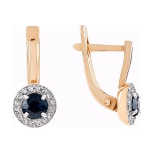 Серьги из красного золота 585 с сапфирами, ср. вес 3,2г