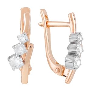 Серьги из красного золота 585 с бриллиантами, ср. вес 2,5г