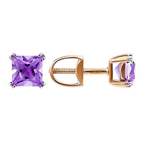 Серьги из красного золота 585 с аметистами, ср. вес 0,94г