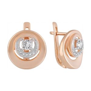 Серьги из красного золота 585 с бриллиантами, ср. вес 3,65г