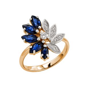 Кольцо из красного золота 585 с сапфирами, ср. вес 3,5г