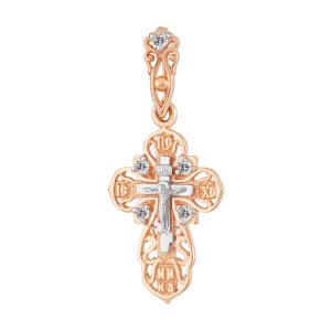 Крест из красного золота 585 с бриллиантами, ср. вес 1,69г
