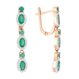 Серьги из красного золота 585 с изумрудами, ср. вес 5,6г