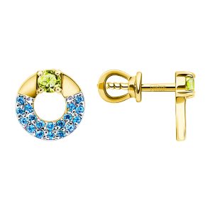 Серьги из жёлтого золота 585 с хризолитами, ср. вес 1,85г