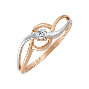 Кольцо из красного золота 585 с бриллиантом, ср. вес 1,39г