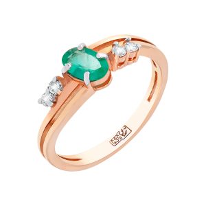 Кольцо из красного золота 585 с изумрудом, ср. вес 2г
