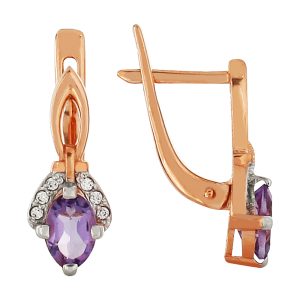 Серьги из красного золота 585 с аметистами, ср. вес 2,72г