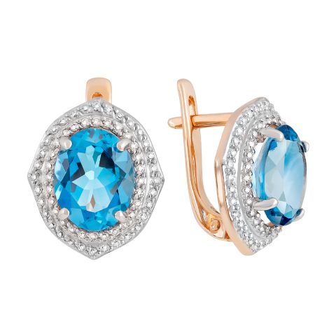 Серьги из красного золота 585 с топазом и фианитом, ср. вес 3,86г