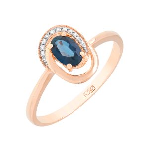 Кольцо из красного золота 585 с сапфиром, ср. вес 2,01г