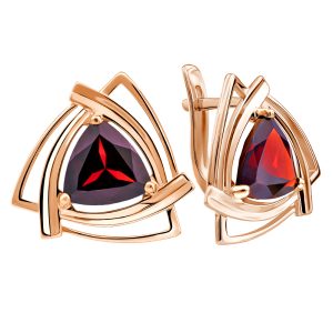 Серьги из красного золота 585 с гранатами, ср. вес 3,64г