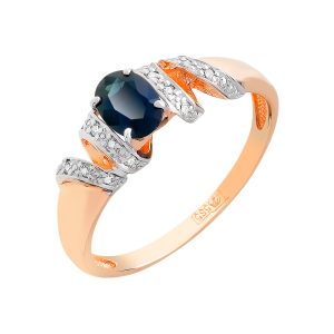 Кольцо из красного золота 585 с сапфиром, ср. вес 1,94г