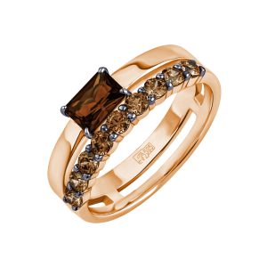 Кольцо из красного золота 585 с раухтопазом, ср. вес 4,08г