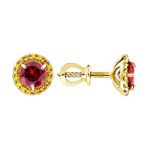 Серьги из жёлтого золота 585 с гранатами, ср. вес 1,86г