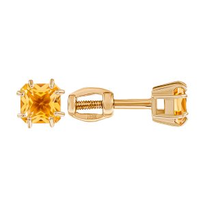 Серьги из красного золота 585 с цитринами, ср. вес 1,04г